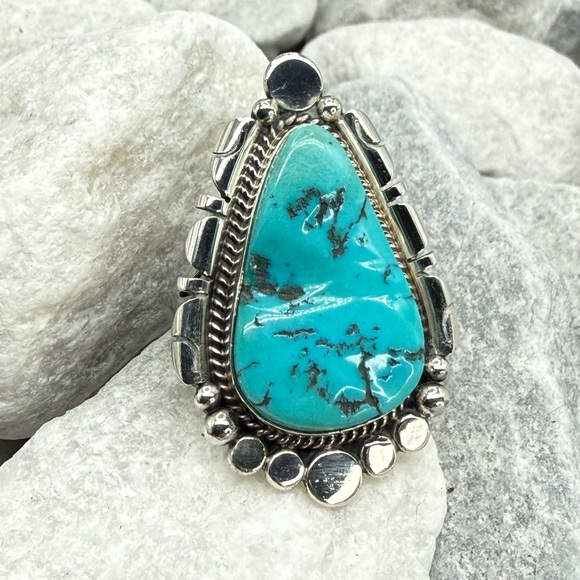 Navajo Sterling Silver Turquoise Statement Ring Sz 8.25 Daniel Benally 12.2 gr. - Picture 7 of 17